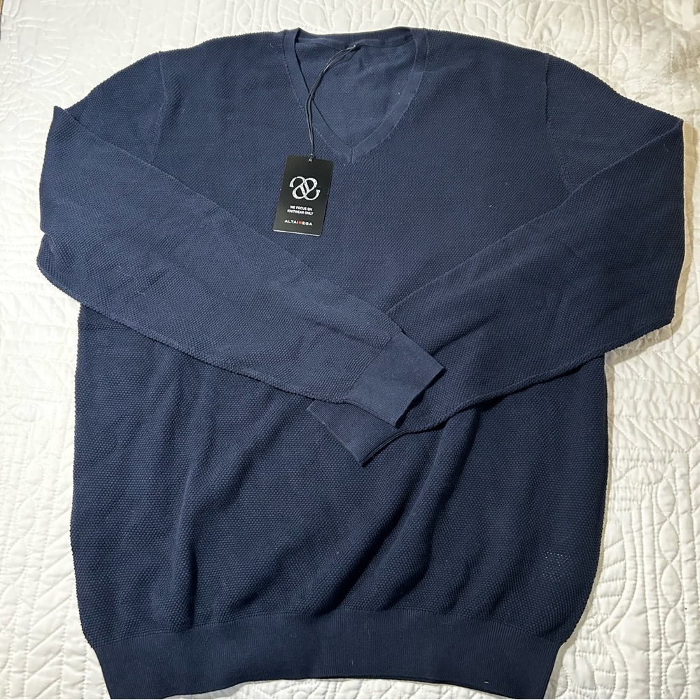 Altairega Mens Large Long Sleeve Lightweight V Neck Knit Sweater